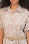 Women's Short Sleeve Belted Polka Dot Dress 2608 - Beige - 5
