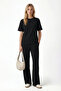 Morena Women's Elix Modal Touch Crew Neck Elastic Waist Pocketed Black Top and Bottom Set - 6