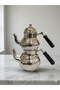 طقم إبريق شاي نحاسي مطرز يدويًا من غازي عنتاب - طلاء فضي لامع - حجم متوسط/كبير - 2