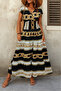 Women's Short Sleeve Double Breasted Collar Elastic Waist Single Jersey Maxi Dress