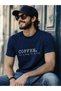 "Coffee a Hug in a Cup" Printed 100% Cotton Navy Blue Coffee T-Shirt - 3