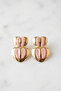 Gold Striped Pink Enamel 2-Piece Heart Steel Earrings - 2
