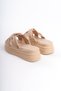 Clara Flat Heeled Ribbon Patterned Stone Thick and Orthopedic Sole Women's Slippers Ctt - Skin - 5