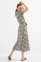Women's Short Sleeve Belted Floral Patterned Viscose Black Dress - 6