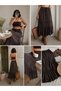 Crep Women's Lace Ribbon Detailed Flounced Bohemian Long Asymmetrical Skirt Brown - 3