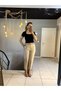 Women's Black Color Lace Square Collar Short Sleeve Modal Body Blouse - 6