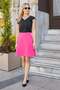 Women's Silky Textured Flexible Modal Fabric V-Neck Buttoned Sleeves Flounce Blouse-Black