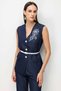 Floral Embroidered Vest with Belted Waist - 3