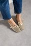 Women's Gold Hand Knitted Buckle Strap Straw Look Mesh Detailed Summer Casual Flat Sole Ballerinas - 2