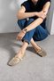 Women's Gold Hand Knitted Buckle Strap Straw Look Mesh Detailed Summer Casual Flat Sole Ballerinas - 4