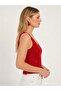 Red V-Neck Ribbed Crop Top Knitwear Undershirt Women - 3
