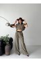 Women's Belted Casual Trousers Crop Blouse Double Set - 5