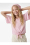 Short Sleeve V-Neck Linen and Viscose Blend Tie-Up Blouse - 3