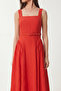 Textured Belted Summer Midi Dress Lub0352 Red - 4