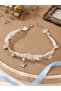 White Lace Choker Necklace with Butterfly and Pearl Charms - 4