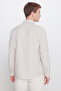 Men's Beige Slim Fit Narrow Cut Button Collar Seersucker Patterned Shirt - 6