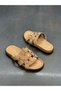Terra Beige Suede Genuine Leather Pin-On Casual Slippers - 3