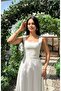Women's White Square Necklace Collar Back Tie Detail Premium Quality Stylish Strap Summer Dress - 3