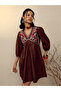 Brown Poplin Embroidered Gathered Mini Dress - 7