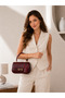 Gold Buckle Detailed Galvin Women's Crossbody Bag Claret Red - 3
