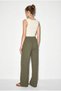 Women's Khaki Lace-Up Elastic Waist Muslin Wide Leg Trousers Yp5502 60286190 - 5