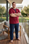Men's Buttoned Collar Long and Short Sleeve Cotton Large Size Summer Pajama Set Claret Red - 7