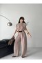 Women's Padded Crop Blouse and Wide-Leg Pants Two-Piece Set - 4