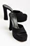 Hera Black Suede Platform Heeled Women's Slippers - 4