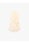 X Melis Ağazat - Asymmetrical Cut Double-Breasted Draped Long Vest with Tie Detail - 5