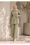 Women's Gold Brooch Detailed Two-Piece Hijab Suit with Adjustable Waist Pants Sb0036 - 3