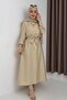 Women's Belted Buttoned Shirt Dress Beige - 3