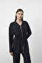 Black Tencel Flowy Texture Adjustable Waist Pre-Stitched Jacket and Pants Set - 2