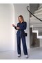 Dark Blue Denim Jumpsuit with Double Belt at the Top and Bottom - 5