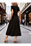 Women's Short Sleeve V-Neck Midi Viscose Dress with Pockets - 5