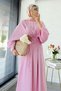 Pinterent Waist Tie Detail Bat Sleeve Dress - Pink - 3