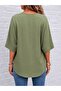 Women's V-Neck Loose Buttoned Short Sleeve Blouse - 2