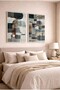 Pastel Green and Anthracite Geometric 2-Piece Glass Painting Set - White Metal Framed Home and Office Painting - 3