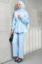 Baby Blue Ribbed Detailed Tunic and Pants Set - 4