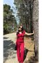 Women's Burgundy Degaje Collar Blouse Trousers Soft Modal Cotton Set