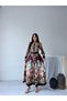 Atlas Fabric Full Buttoned Floral Dress (Belt Included)-Brown-2659 - 6