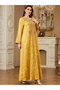 Yellow Texture Fabric Faux Pearl Detail Jalabiya - 5