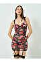Floral Print Ruffle Trim Babydoll with Stockings and Thong - 4