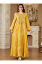 Yellow Texture Fabric Faux Pearl Detail Jalabiya - 2