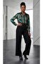 Women's Black Double Face Fabric High Waist Wide Leg Plus Size Pants - 3
