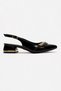Women's Open-Back Galvanized Pointed-Toe Heeled Shoes with Stone Buckle; Black Wrinkled - 2
