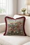 Medieval Castle Harvest Scene Fringed Throw Pillow Cover - Burgundy Tassel Tapestry Pillowcase - 4