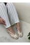 Beige Leather (Mixed) Cage Detail Women's Sandals - 5