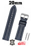 20mm Navy Blue Stitched Curved Genuine Leather Watch Band Strap