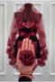Burgundy Bridal Veil Set, Sparkling Lace and Pearl Decorated Henna Night Veil and Head Cover, 6 Pieces - 7