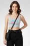 Women Round Neck Sleeveless Graphic Print Crop Tank Top, Grey